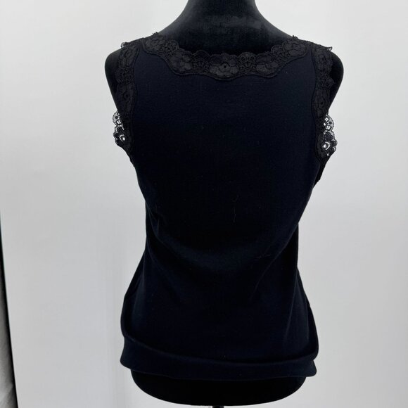 Karen Scott Babydoll Tank Top Womens Black Lace Y2K‎ Sleeveless V Neck Ribbed - Picture 4 of 8